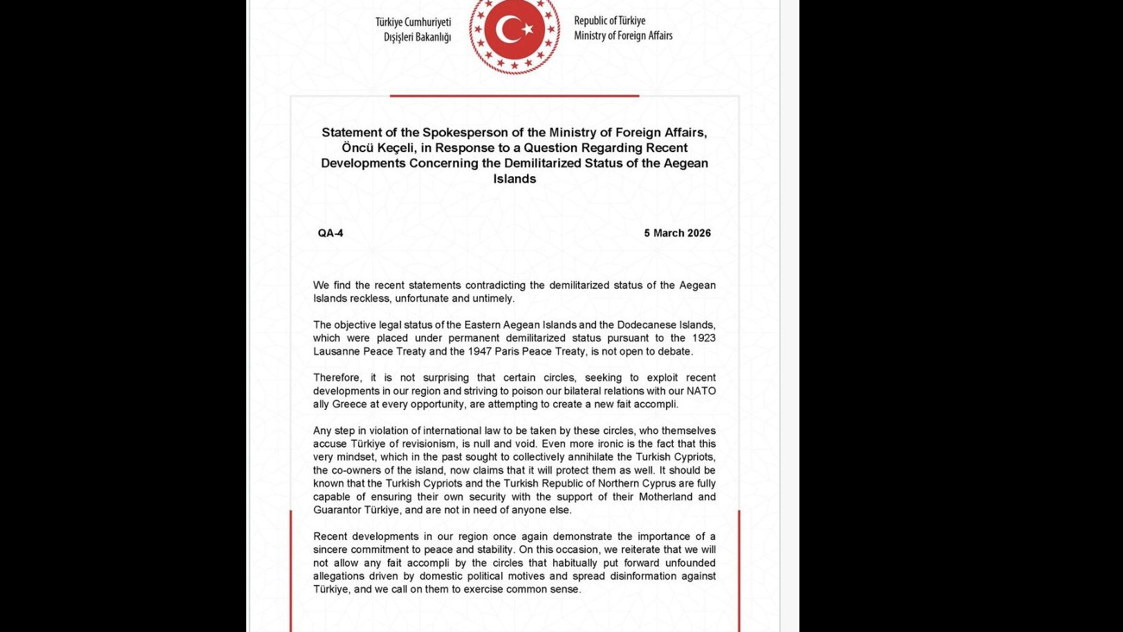 COMMENTARY: GREECE&rsquo;S NEW FAIT ACCOMPLI ATTEMPTS IN THE AEGEAN IN THE NEW WORLD DISORDER