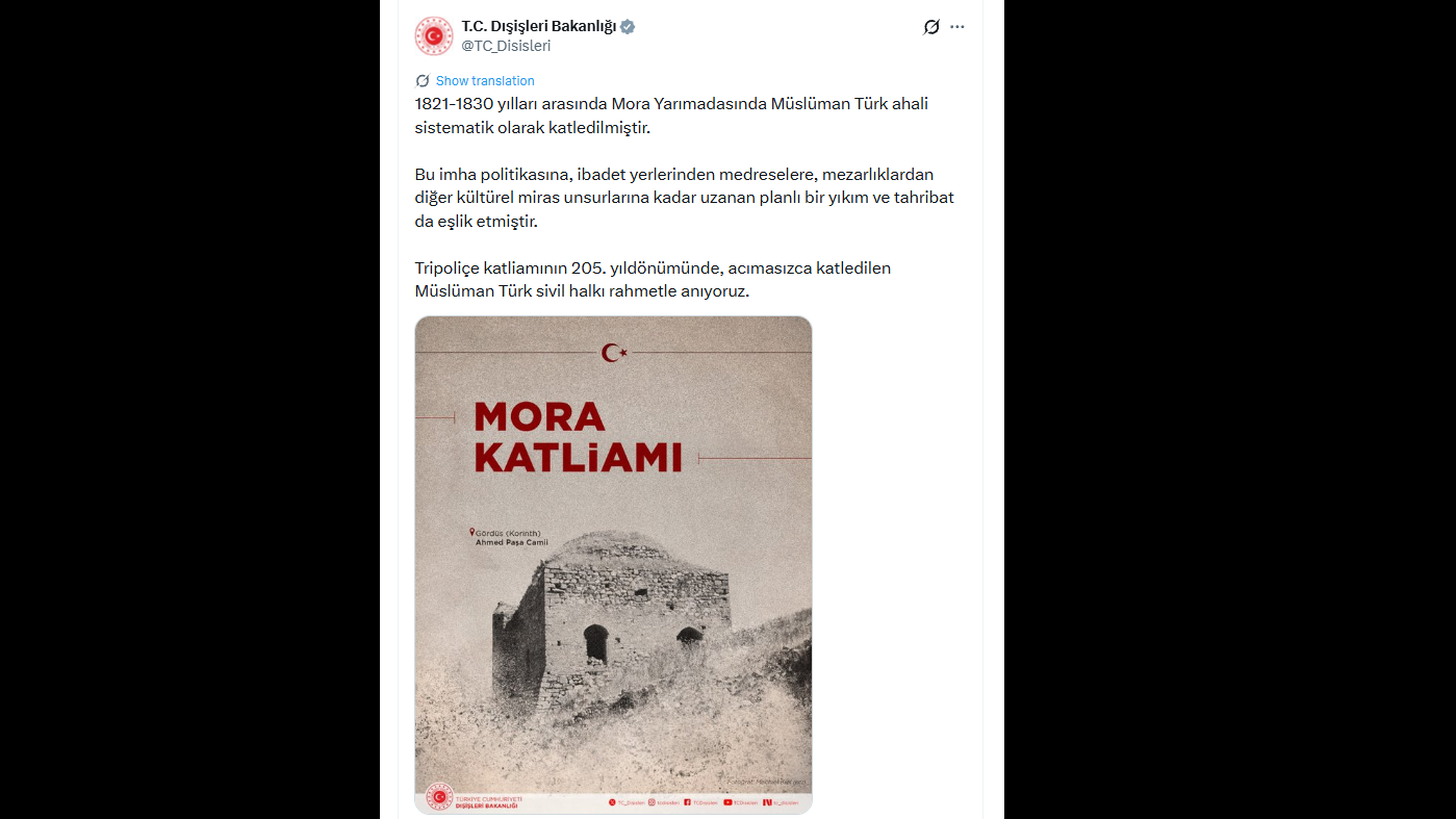 YORUM: TRİPOLİ&Ccedil;E: SE&Ccedil;İCİ HAFIZA VE MORA'DAKİ M&Uuml;SL&Uuml;MAN T&Uuml;RKLERİN YOK EDİLMESİ
