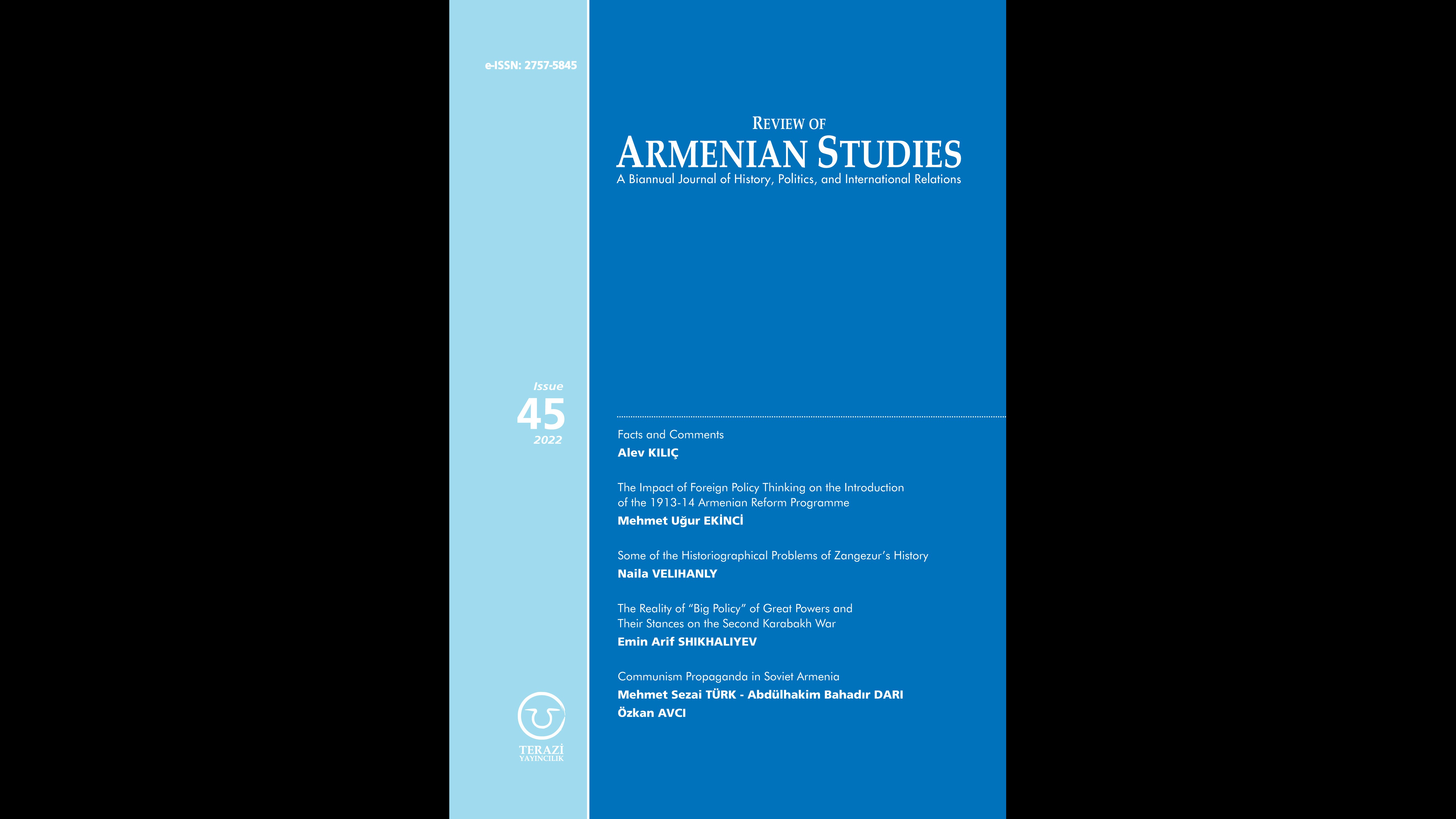 ANNOUNCEMENT: THE 45TH ISSUE OF THE REVIEW OF ARMENIAN STUDIES JOURNAL HAS BEEN PUBLISHED
