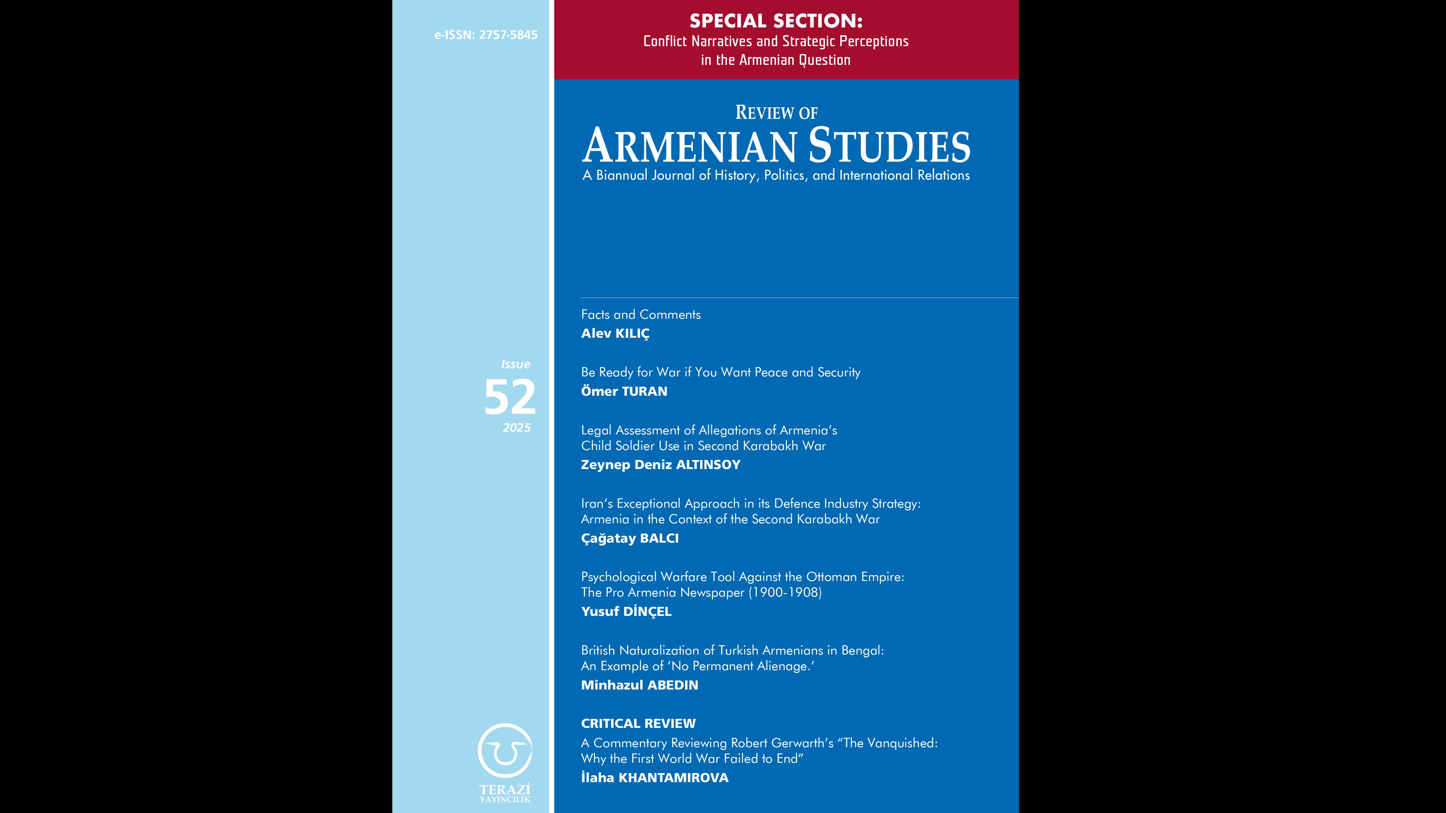 ANNOUNCEMENT: THE 52TH ISSUE OF THE REVIEW OF ARMENIAN STUDIES PUBLISHED