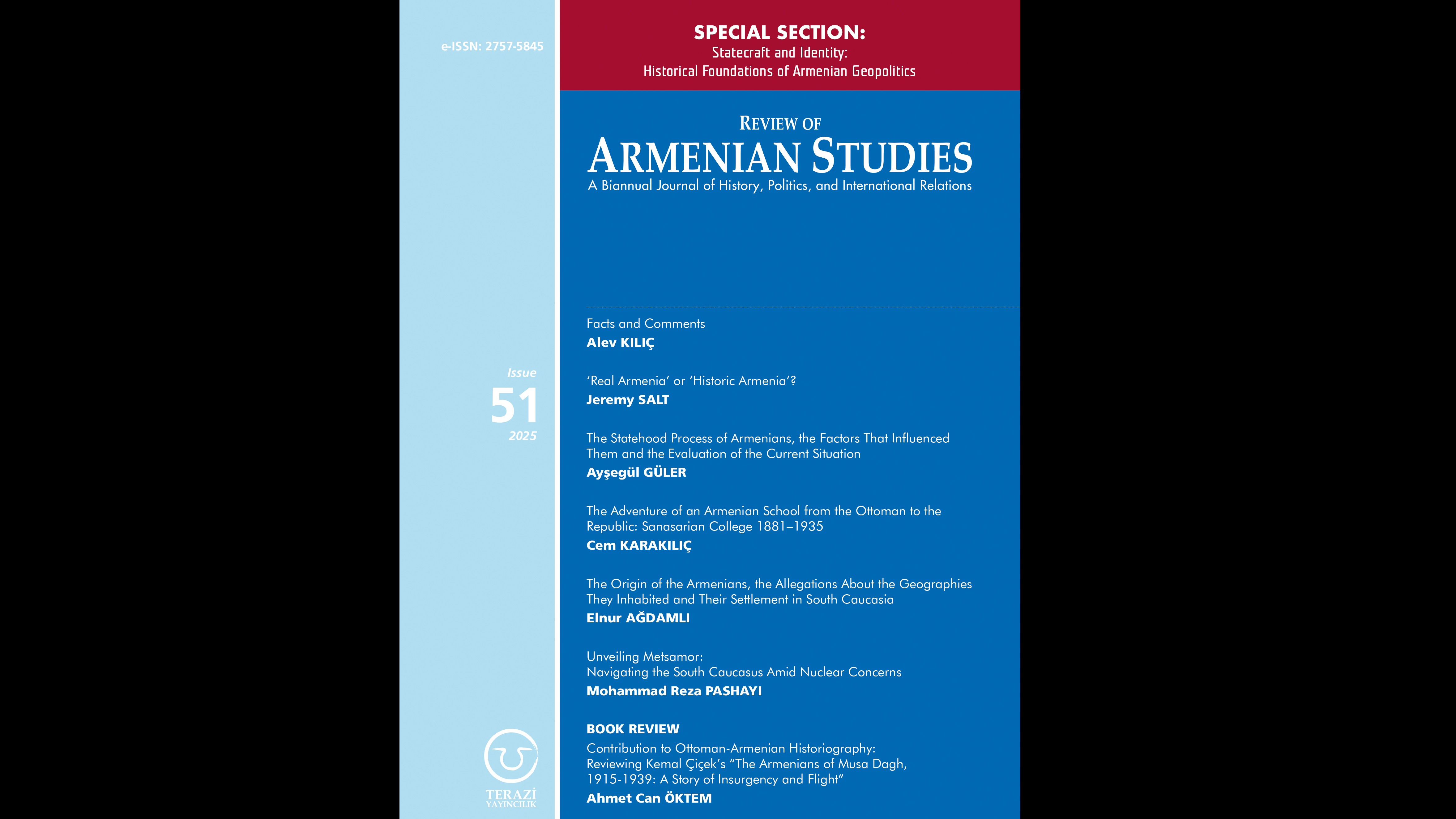 ANNOUNCEMENT: THE 51TH ISSUE OF THE REVIEW OF ARMENIAN STUDIES PUBLISHED