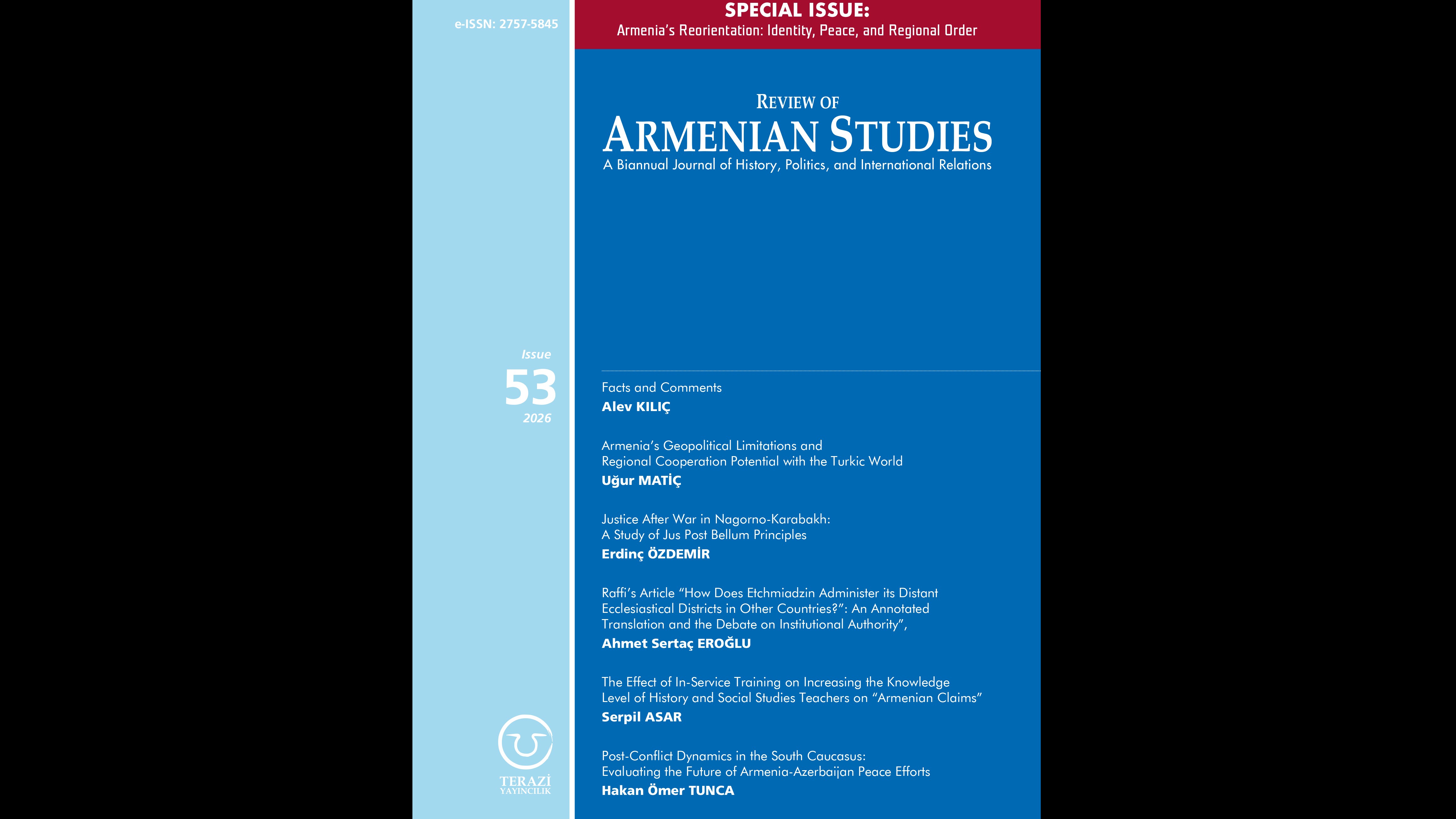 DUYURU: "REVIEW OF ARMENIAN STUDIES (RAS)" DERGİSİ'NİN 53&rsquo;&Uuml;NC&Uuml; SAYISI YAYINLANDI