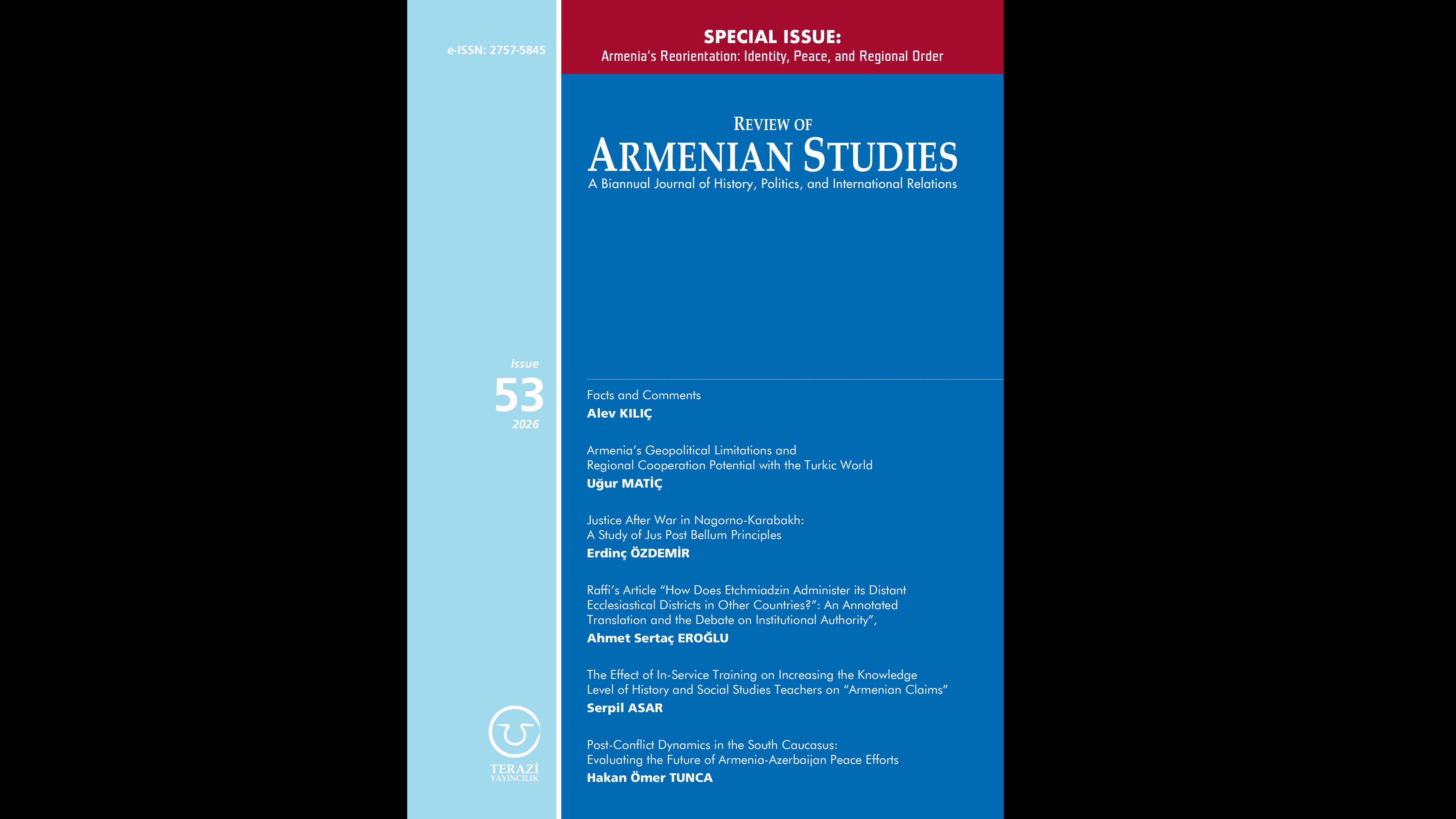 ANNOUNCEMENT: THE 53RD ISSUE OF THE REVIEW OF ARMENIAN STUDIES PUBLISHED