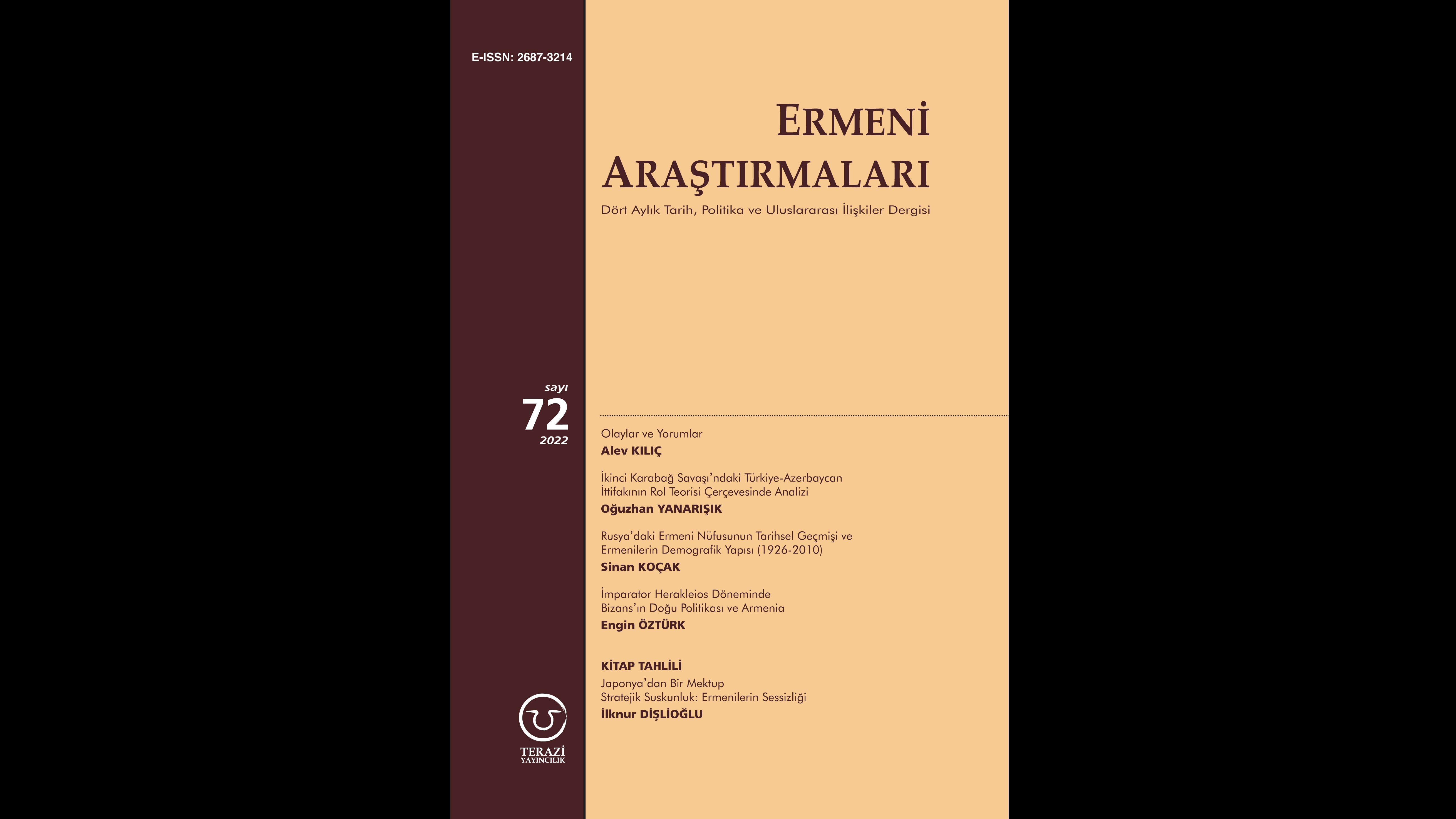 ANNOUNCEMENT: 72ND ISSUE OF ERMENI ARAŞTIRMALARI JOURNAL HAS BEEN PUBLISHED